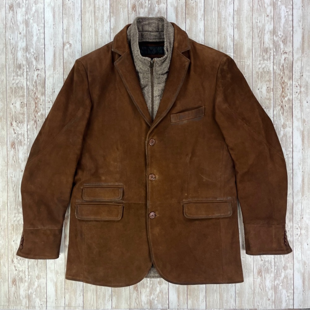 SOLD! FLYNT Distressed Leather Hybrid Coat Jacket Size 42R - Picture 4 of 16